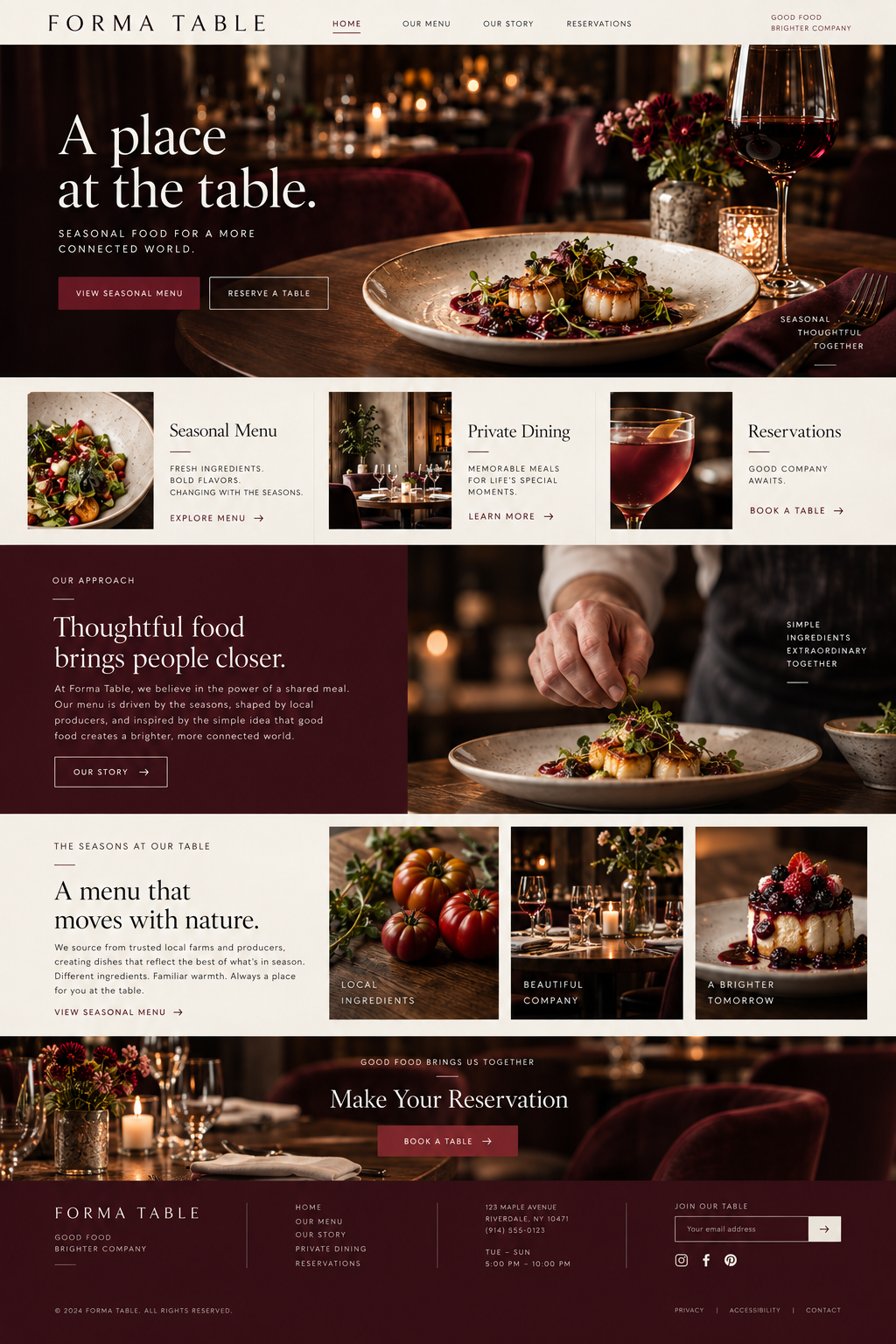 Full Forma Table landing page design, from navigation and hero to the footer